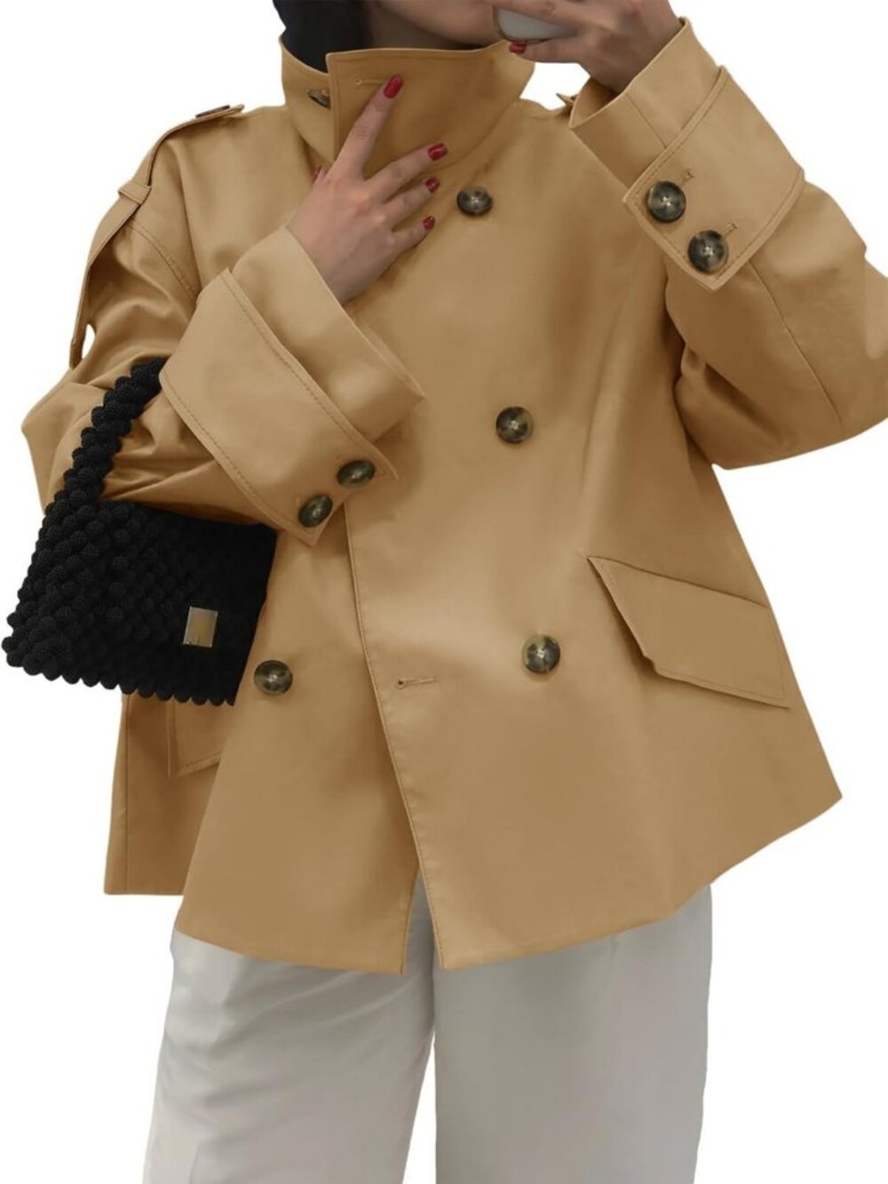 Cropped Oversized Double Breasted Trench Coat | Casual Chic Women's Jacket